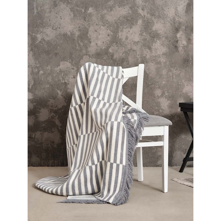 Patura bumbac-acril dubla dungi plaja Cotton Cloud 150x200cm – Gri