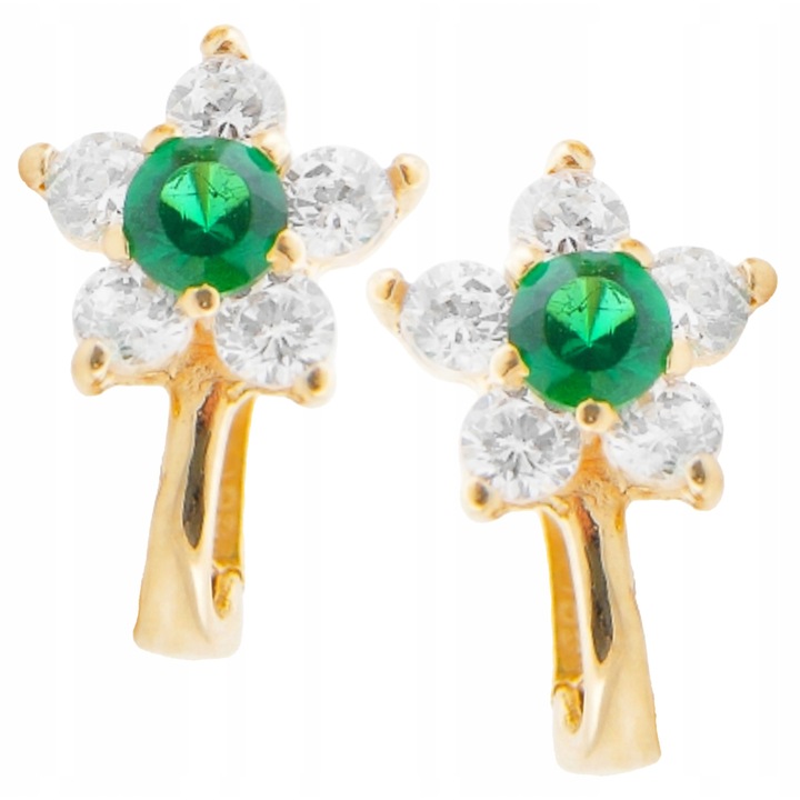 Cercei LOVRIN Aur 585 Fete Floare Zirconii Verzi 1.13g