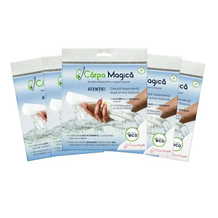Set curățare 5 lavete microfibra Carpa Magica, alb, 40x40cm