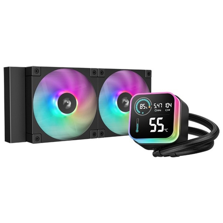 Cooler CPU DeepCool LQ240, 2 x 120mm, 600 - 2400 RPM, iluminare RGB Negru