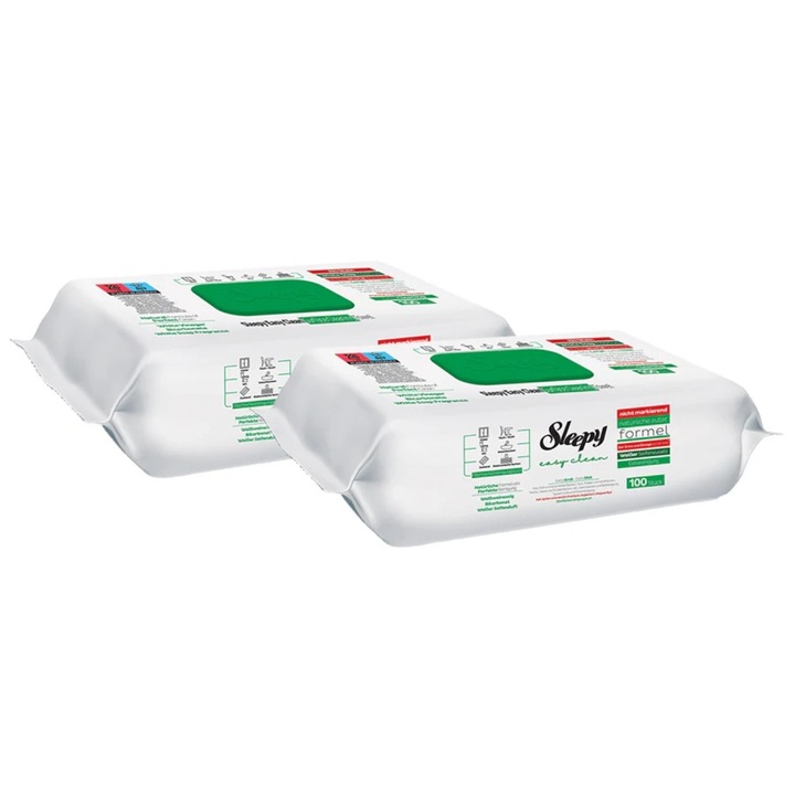 Set 2 x Servetele Umede Sleepy Multisuprafete 100 buc, Alb, Curatare Eficienta