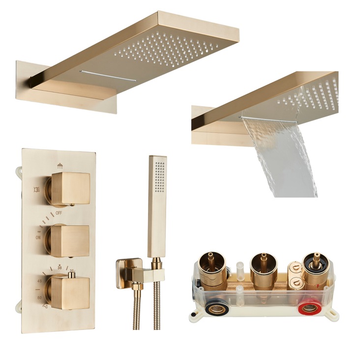 Set de dus subtire cu termostat, Ari, aurii perlat, 55x22cm, diverse forme de natris