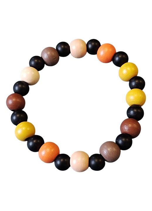 Bratara unicat turmalina mata 6mm si lemn multicolor 10mm, femei