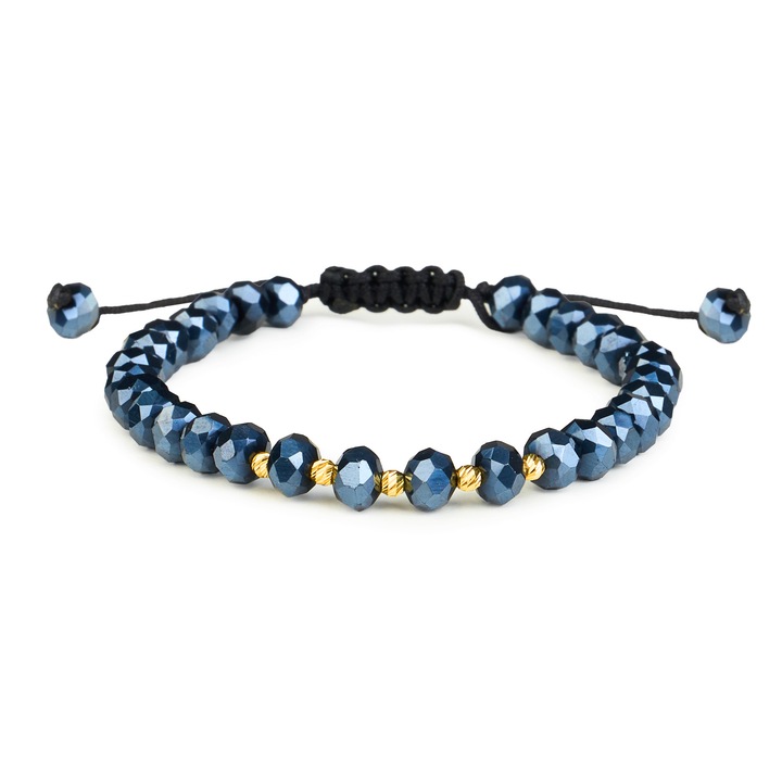 Bratara ajustabila Aur 14 K cu 5 bile si cristale albastre, One Gold