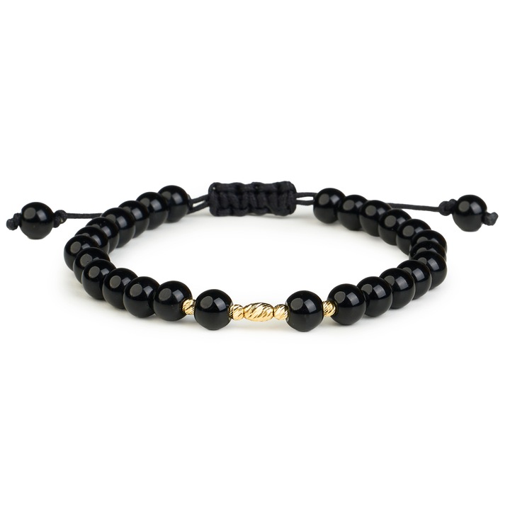 Bratara cu bile Aur 14 K "585" si Onix negru, ajustabila