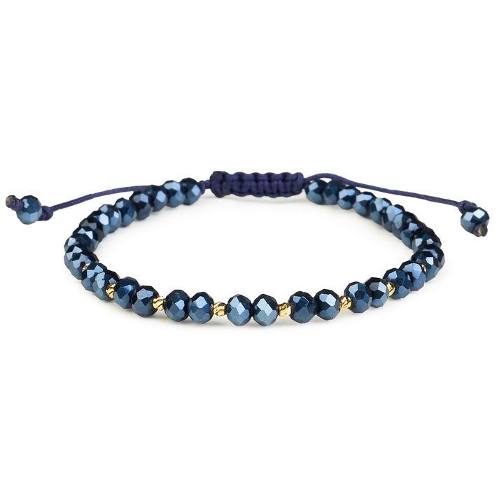 Bratara One Gold, Aur 14K, 10 bile, cristale albastre, ajustabila