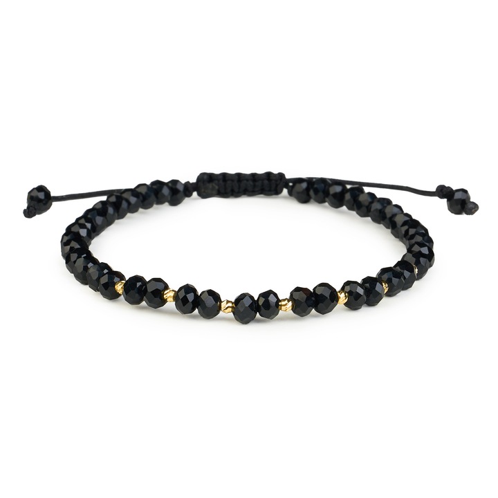 Bratara One Gold, Aur 14 K, 7 bile, cristale negre, ajustabila