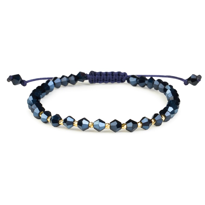 Bratara One Gold, Aur 14 K, 10 bile, cristale albastre, ajustabila