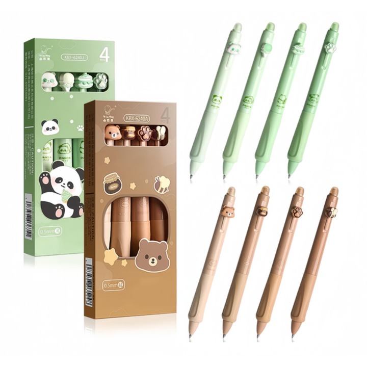 Set pixuri gel 8 bucati + 4 rezerve (2 albastre, 2 negre), 0.5mm, design panda