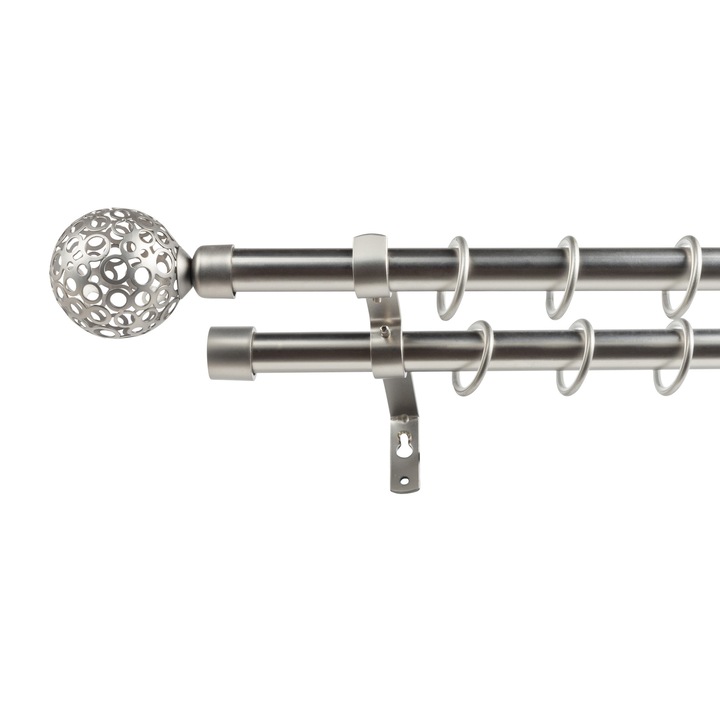 Kit galerie metalica dubla, extensibila, SN Deco Group, nichel, 120-230cm 16/19mm