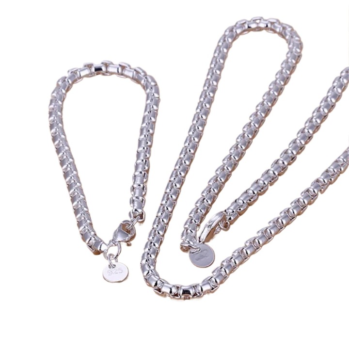 Set bijuterii din argint 925, pentru cupluri, colier, bratara
