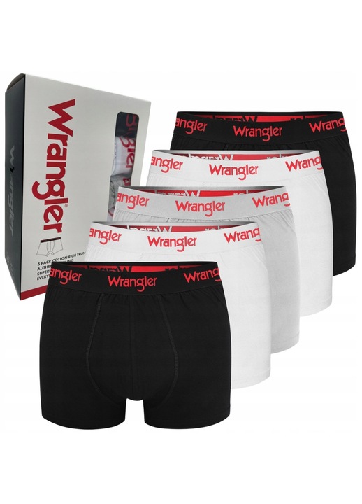 Boxeri barbatesti, Wrangler, set 5 bucati, negru/alb/gri, bumbac