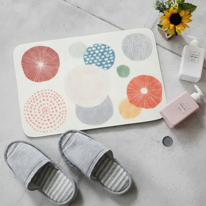 Covoraș baie Olivy, imitatie casmir, antiderapant, geometric, 40x60cm