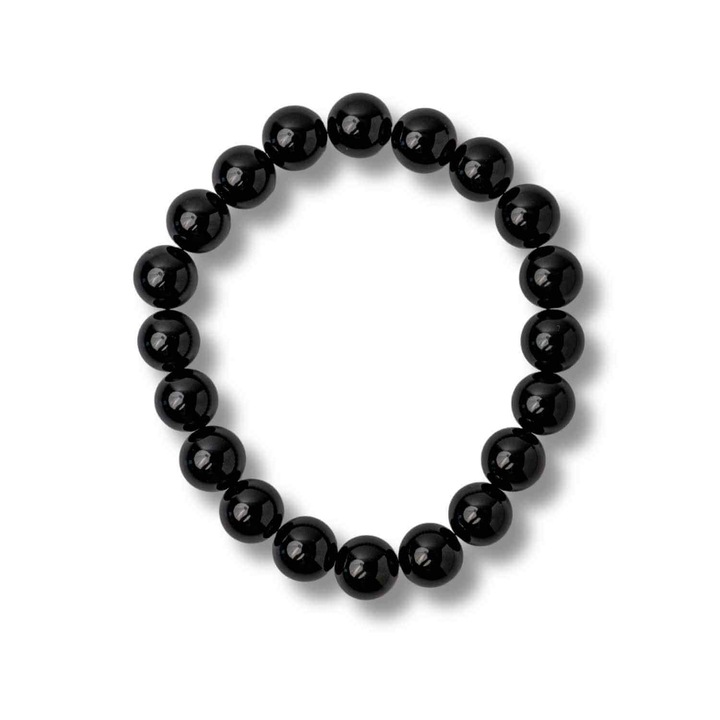 Bratara din Agat Negru Natural cu Margele Rotunde - Echilibru, Protectie si Ancorare