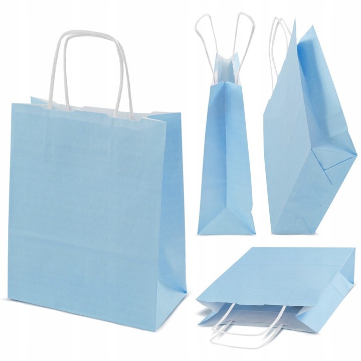 Set 10 torbe de hartie pastelate, 18x8x22,5 cm, albastru pastel, Allbag