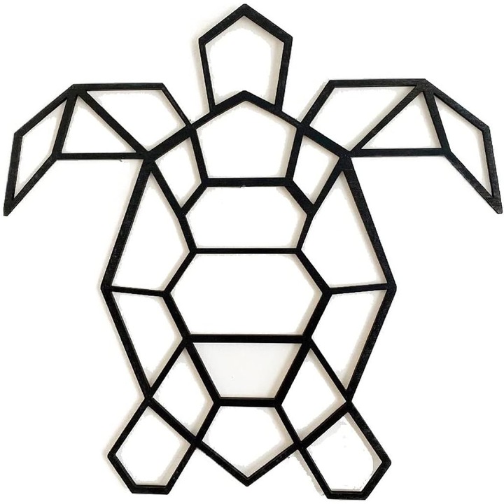 Decoratiune de perete Pet-Jos, broasca testoasa geometrica, negru, placaj 4mm, 40x41cm