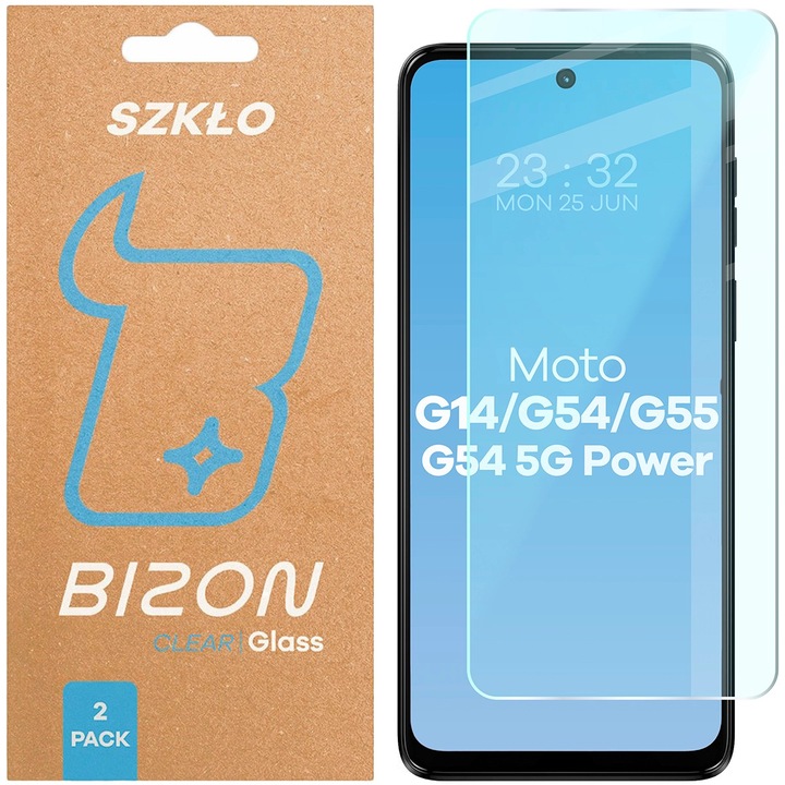 Комплект 2 Стъклен протектор, Bizon Glass Clear Duo за Motorola Moto G14 4G / G54 5G / G54 Power 5G / G55 5G