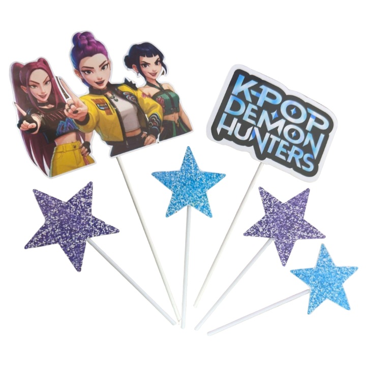 Декорация за торта от картон, тема K-POP Demon Hunters, рожден ден - 6 броя