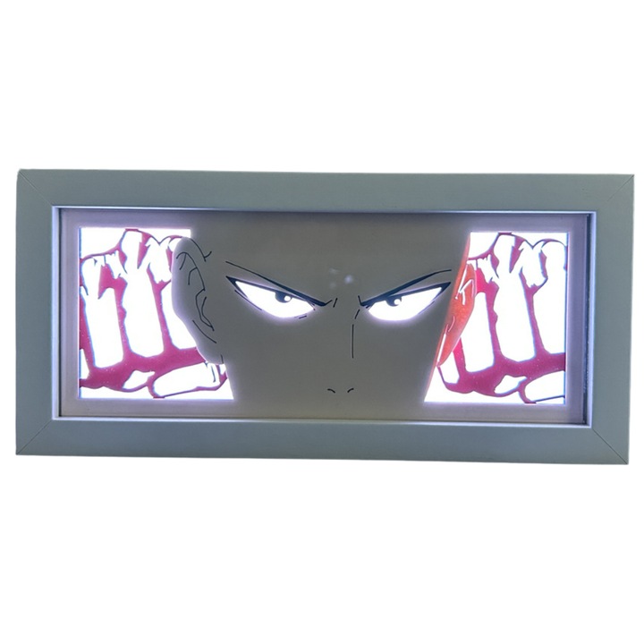 Lampa Decorativa pentru Birou Gaming, 3D, Control de la Distanta, Intensitate Lumina Ajustabila, Anime, One Punch Man, Saitama