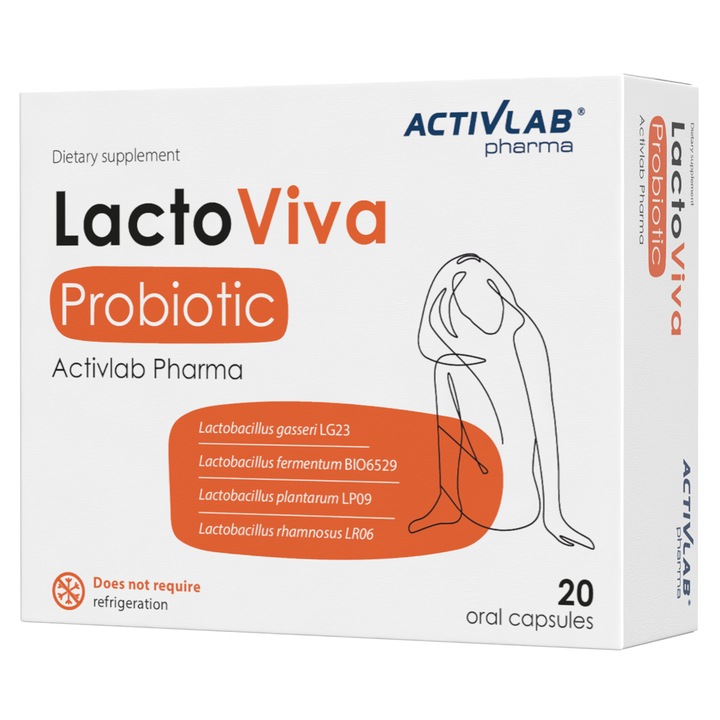 LactoViva Probiotyk pentru Femei 3 Miliarde CFU 20 Capsule Supliment Activlab Pharma cu 4 Tulpini Lactobacillus Gasseri Fermentum Plantarum Rhamnosus Suport Flora Bacteriana Intima si Imunitate