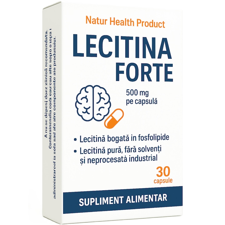 Lecitina pura forte, bogata in fosfolipide, pentru Sanatatea Cerebrala si Hepatica, 30cps, Health Product