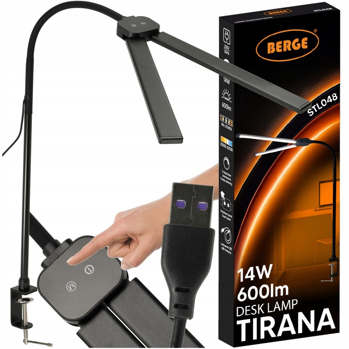 Lampa Brou LED 14W CCT, Reglabila, Cu Clema, USB