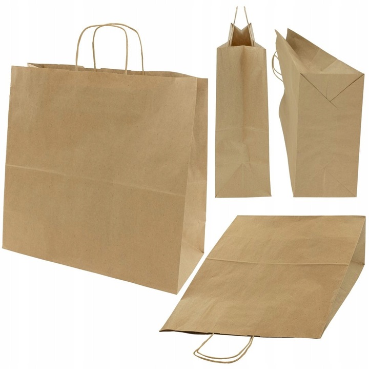 Set 10 torbe de hartie 40x18x39cm, maro, 100g, cu manere rasucite