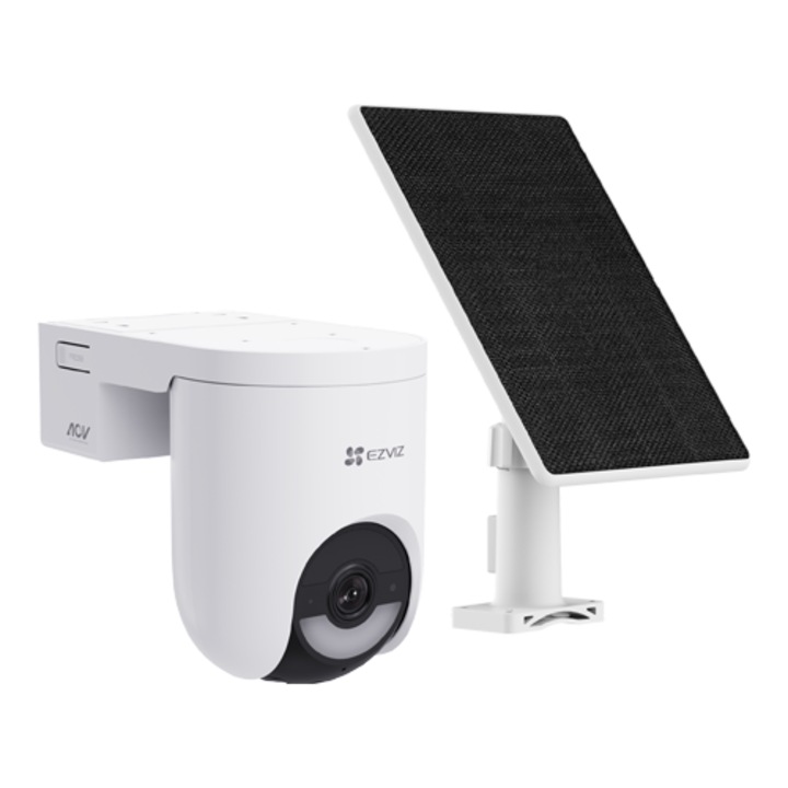 Cameră de supraveghere exterior EZVIZ HB8 Lite 4G, 2K+, alimentare cu panou solar 5W, 5.200 mAh, dimensiuni 168x100x137.2mm, alb