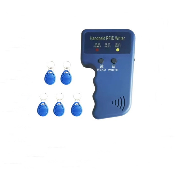 Set 5 carduri acces bloc, interfon si programator carduri, 125 Khz, RFID, albastru