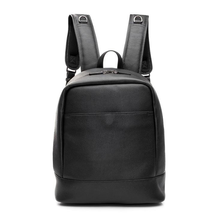 Rucsac dama, Musette, HELSINKI, Piele naturala, Negru, 37 x 11 x 36 cm