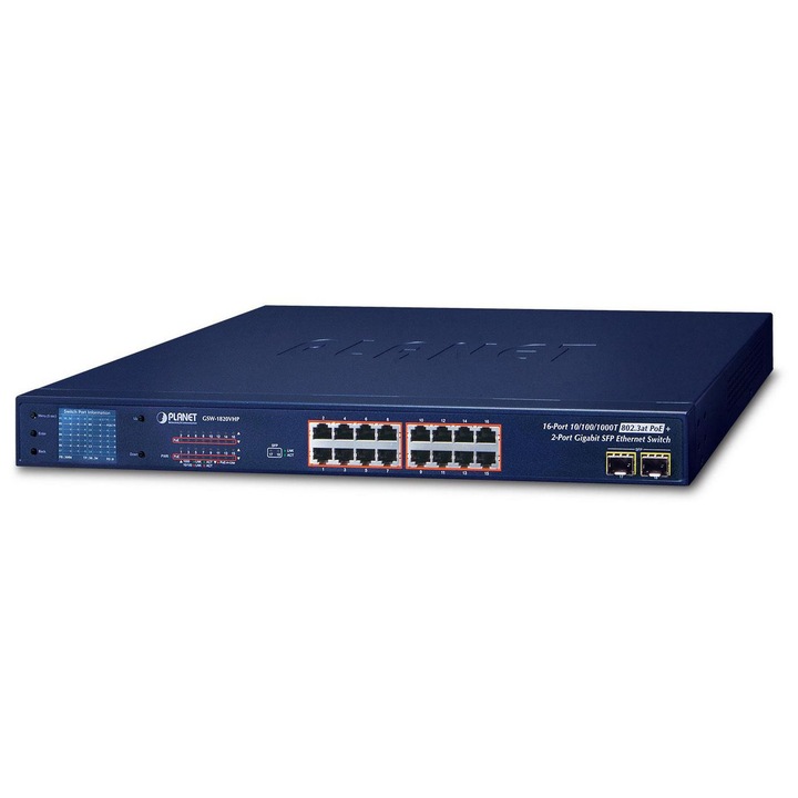Switch fara management Planet 16-Port 10/100/1000T 802.3at, GSW-1820VHP