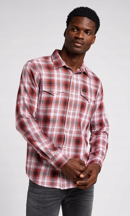 Camasa barbati, Lee, model Clean Western, bumbac, maneca scurta, fermoar, bej roscat, S INTL