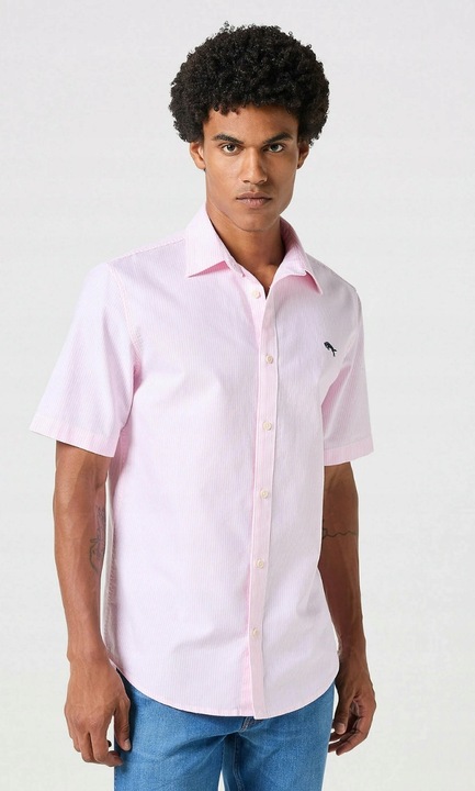 Férfi ing, Wrangler, Oxford, rózsaszín, pamut, rövid ujjú, normál fazon, 2XL INTL