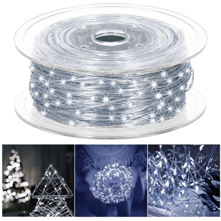 Ghirlandă luminoasă Springos, 1000 LED-uri alb rece, 100m, utilizare interior/exterior