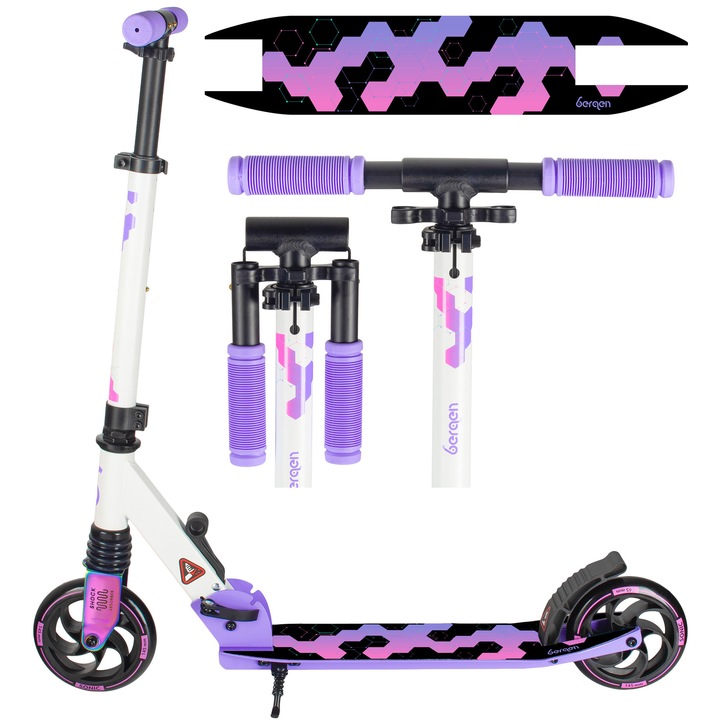 Trotineta pentru copii Bergen SONIC, usoara, pliabila, cu amortizor, roti 145 mm, alb/violet/roz