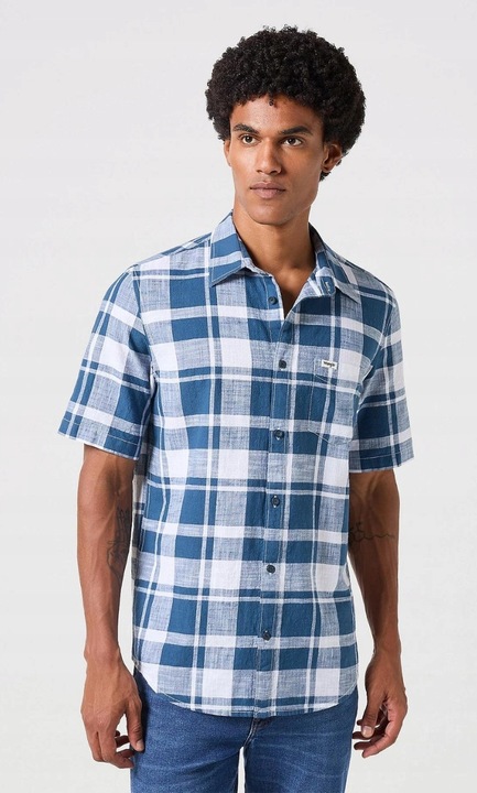 Férfi ing, Wrangler, egy zsebbel, pamut, kék, rövid ujjú, M INTL