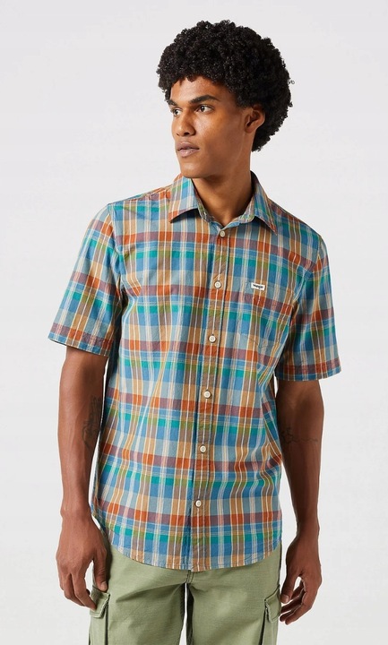 Férfi ing, Wrangler, regular fit, pamut, kék, rövid ujjú, M INTL