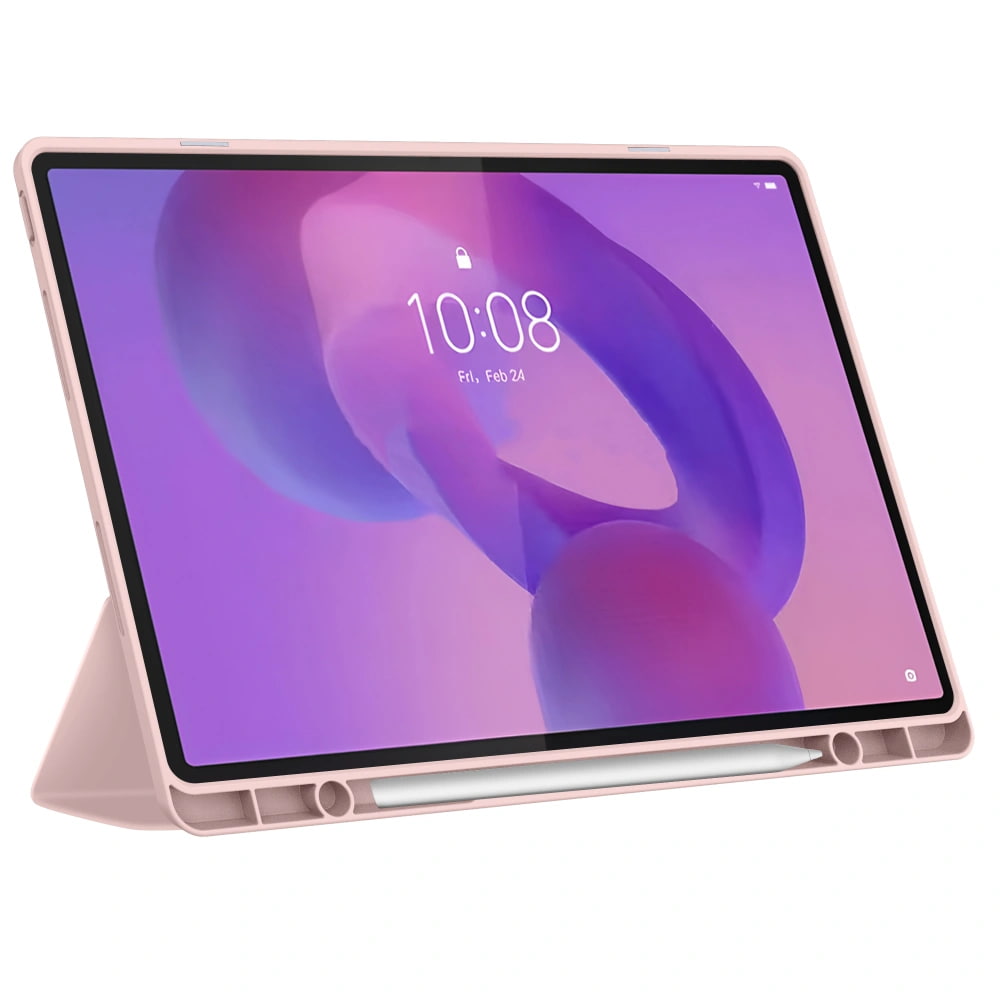 Husa pentru Lenovo Idea Tab Plus 12.1 SoftShell Slim & Light cu functie wake-up/sleep si compartiment pentru stylus, tip stand - roz