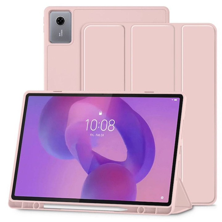 Калъф за Lenovo Idea Tab Plus 12.1 SoftShell Slim & Light с функция за събуждане/заспиване и отделение за стилус, тип стойка - розов