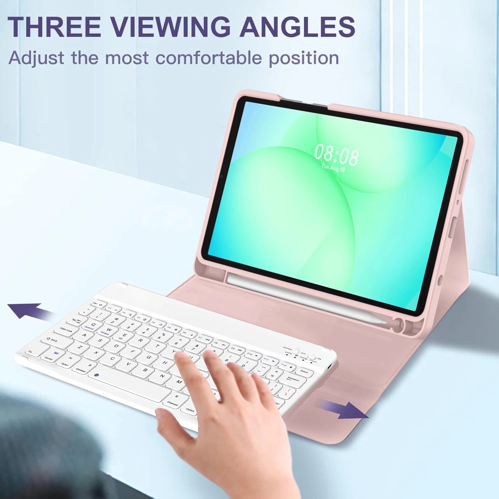 Husa pentru Samsung Galaxy Tab A11 8.7 inch cu tastatura iluminata wireless detasabila RGB 7 lights, Bluetooth, USB Type-C, functie stand si slot stylus, roz