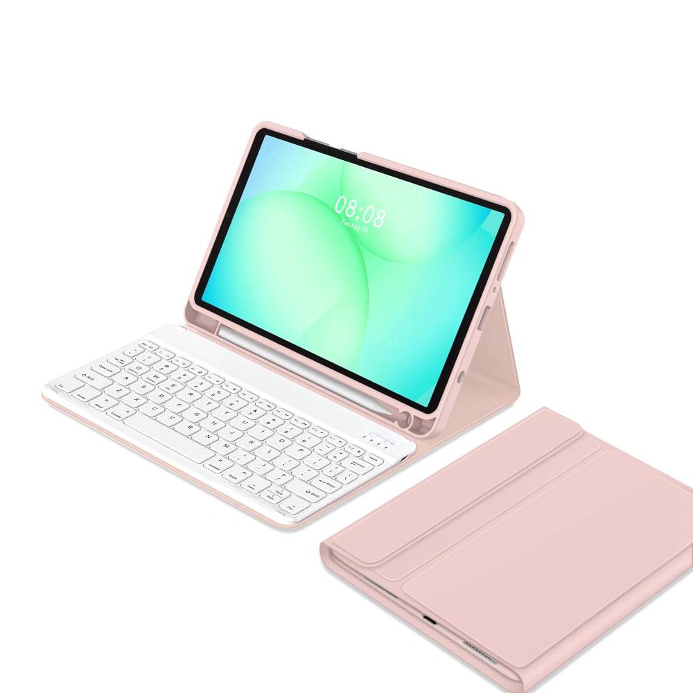 Husa pentru Samsung Galaxy Tab A11 8.7 inch cu tastatura iluminata wireless detasabila RGB 7 lights, Bluetooth, USB Type-C, functie stand si slot stylus, roz