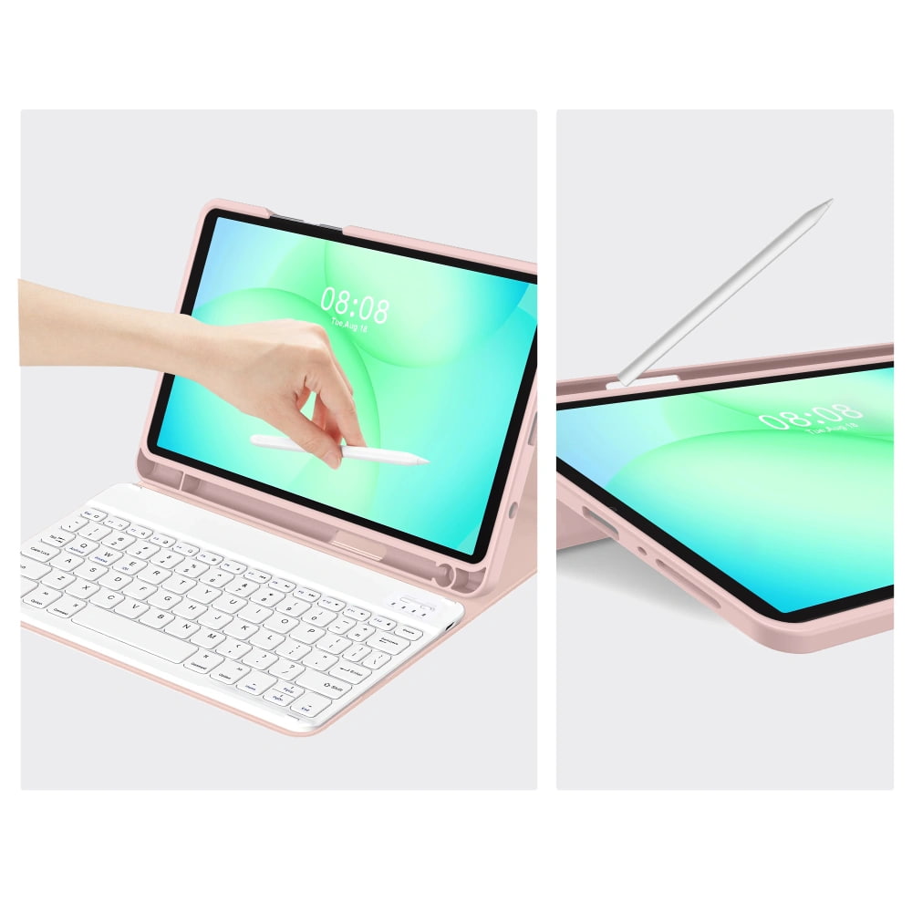 Husa pentru Samsung Galaxy Tab A11 8.7 inch cu tastatura iluminata wireless detasabila RGB 7 lights, Bluetooth, USB Type-C, functie stand si slot stylus, roz