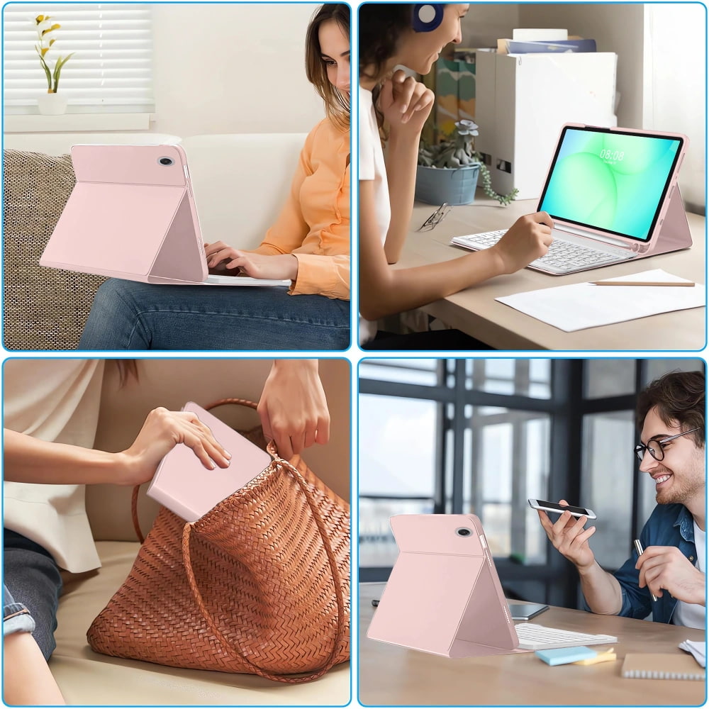 Husa pentru Samsung Galaxy Tab A11 8.7 inch cu tastatura iluminata wireless detasabila RGB 7 lights, Bluetooth, USB Type-C, functie stand si slot stylus, roz