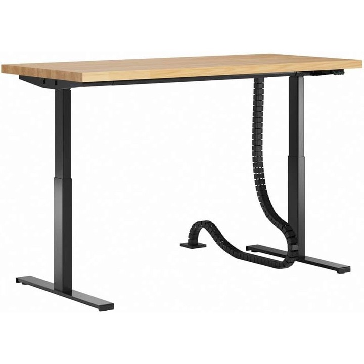 Birou Electric Reglabil pe Inaltime cu Blat din Lemn – 140×80 cm, pe Roti, cu Container, Negru, DEERHORN
