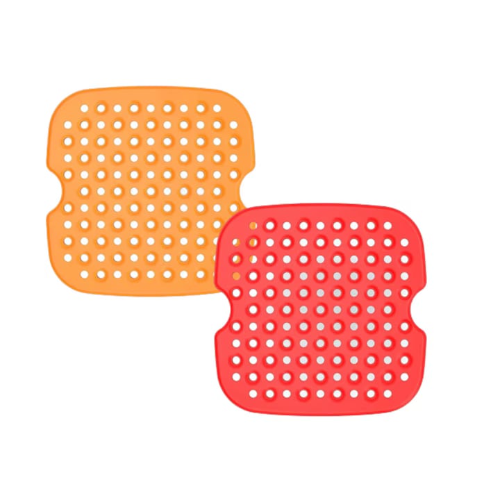 Set 2 covorase din silicon pentru friteuza cu aer cald, diametru 21.5 cm, rosu, portocaliu