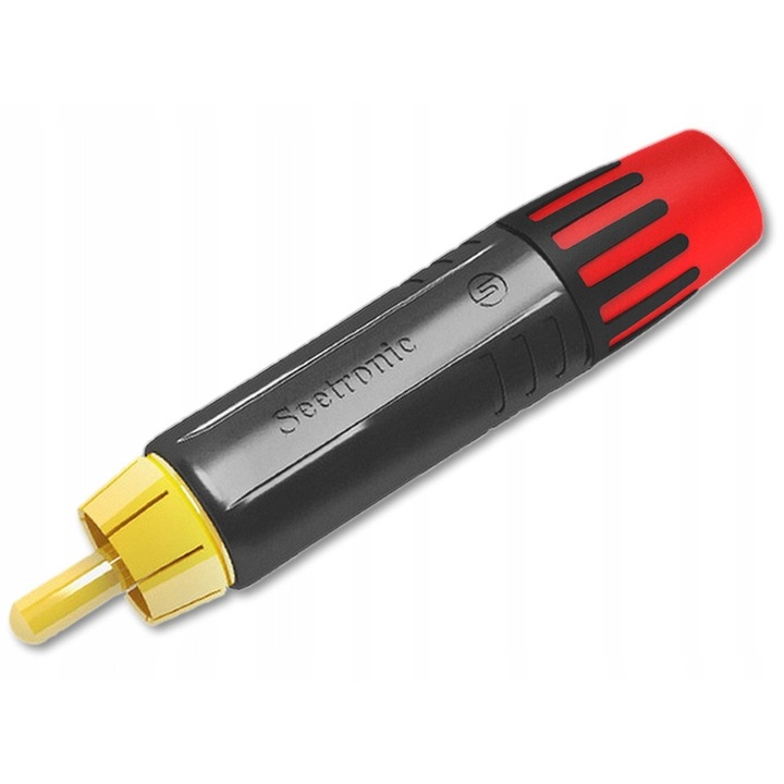 Conector RCA SEETRONIC MT380-2, 2 pini, negru, contacte aurite, rezistenta -20C~+60C, tata, 1 bucata