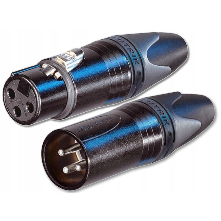 Set conectori XLR 3 pini, Neutrik, negru/silver, 2 bucati