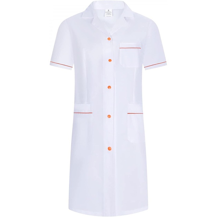 Halat laborator, Workwear Tucano, Alb cu portocaliu, 65% poliester, 35% bumbac, XL