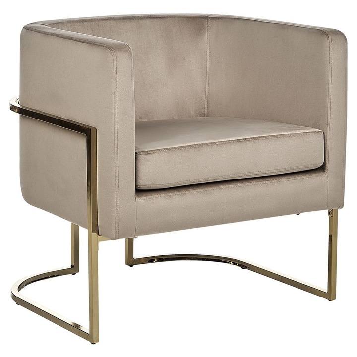 Fotoliu Beliani Sirkka Catifea Taupe, Metal, Crem/Auriu, 71 x 72 x 70 cm