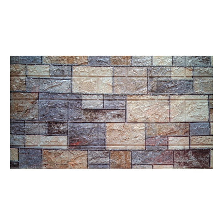 Tapet autocolant 3D design piatra, 70x77cm pentru bucatarie, baie, multicolor, usor de aplicat